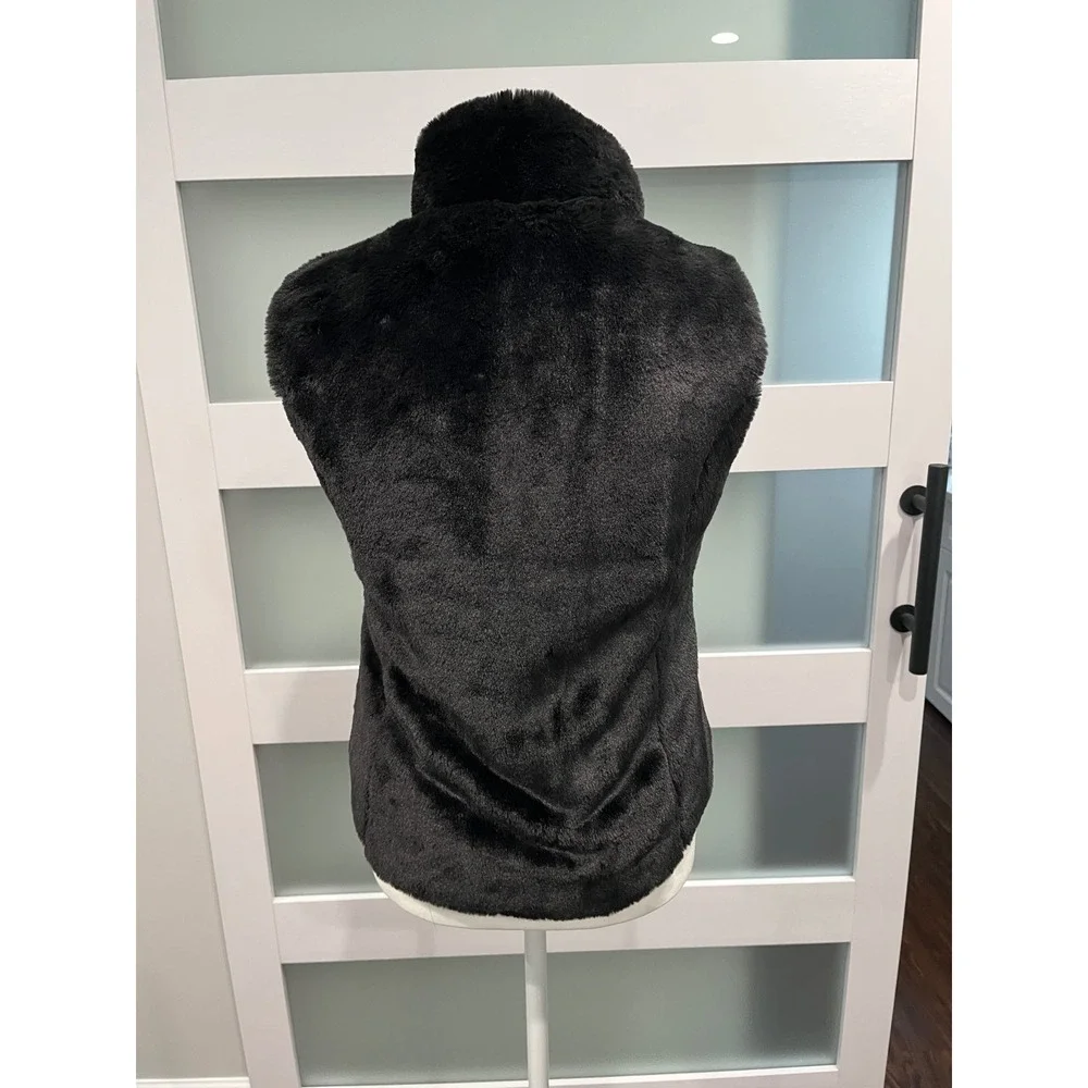 Justice Reversible Puffer Faux Fur Vest Girls Size 10 Heathered‎ Grey Black